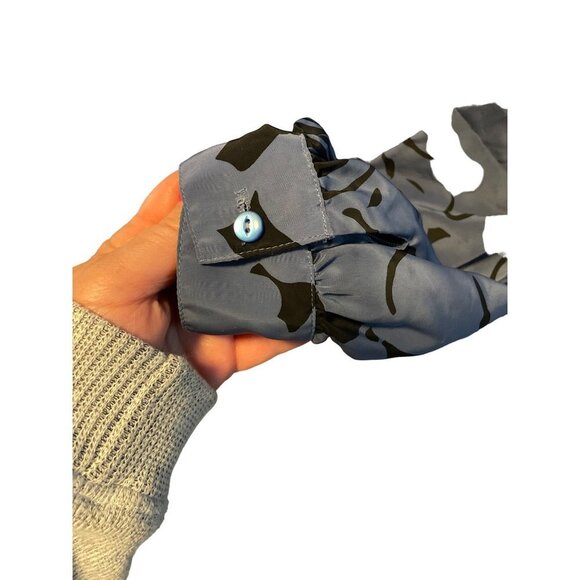 Vintage 90s Mark Stuart Blue Black High Neck Long Sleeve Blouse - Picture 3 of 14